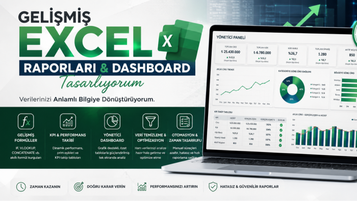 Excel üzerinde raporlar ve yönetici panelleri tasarlarım