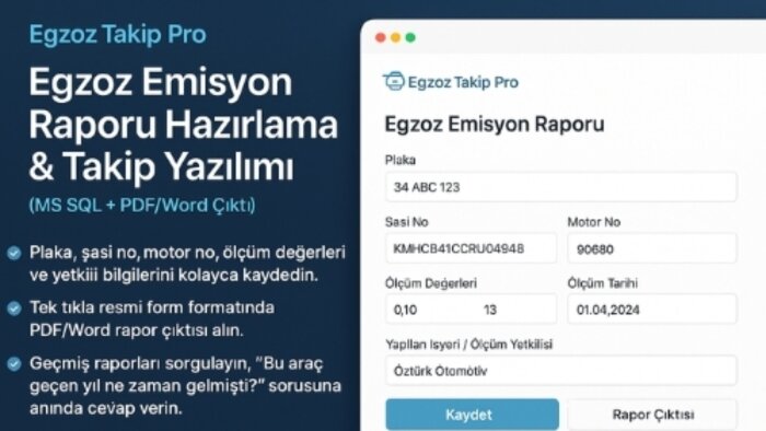 egzoz ölçüm raporu ve takip yazılımı yaparım