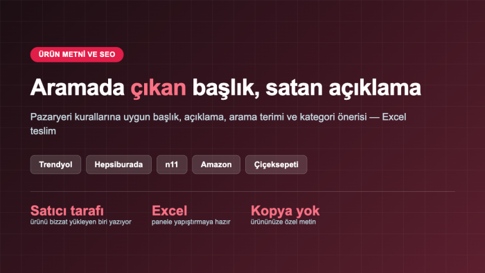 pazaryeri ürün açıklamalarınızı yazarım