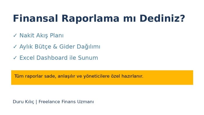 küçük işletmeler için Excel'de finansal rapor hazırlıyorum