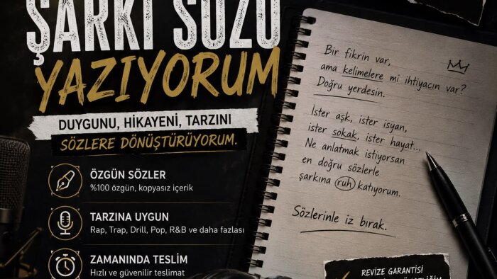 size profesyonel ve özgün şarkı sözü yazarım