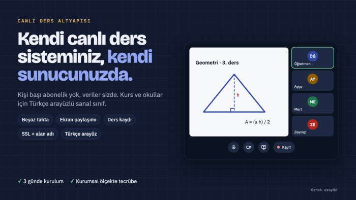 abonelik ödemeden kendi canlı ders sisteminizi kurarım