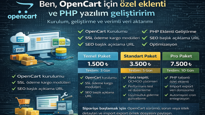 OpenCart kurulum ve geliştirme hizmeti sunarım