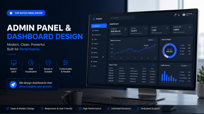 modern admin panel ve dashboard arayüzleri tasarlarım