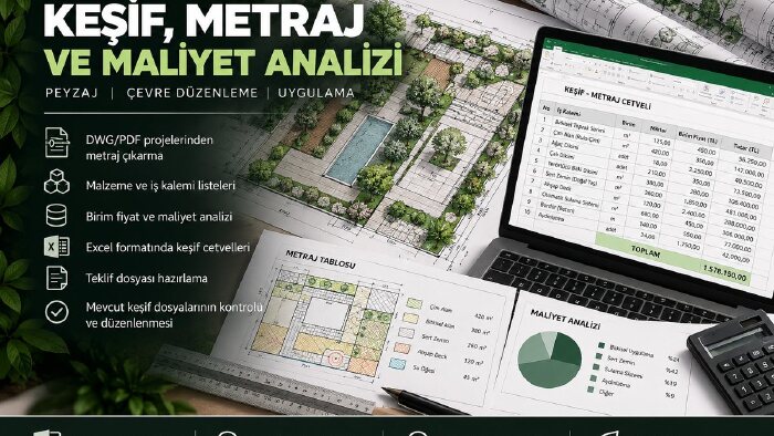 projeniz için keşif, metraj ve maliyet analizi yapabilirim