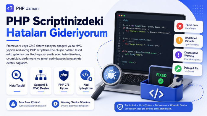 php ile yazılmış scriptinizdeki tüm hataları düzeltebilirim
