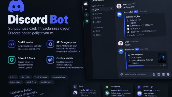isteğinize göre discord botu geliştiririm