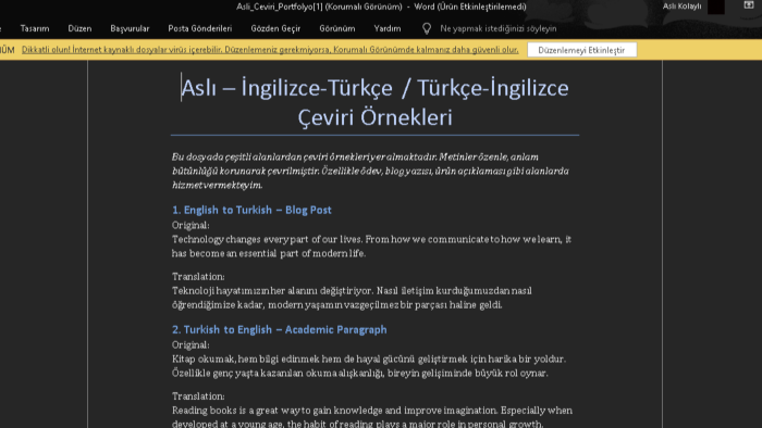 İngilizce-Türkçe çeviri hizmeti sunuyorum
