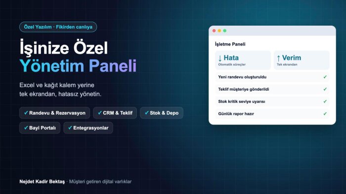 işletmenize özel yönetim paneli ve web yazılımı geliştiririm