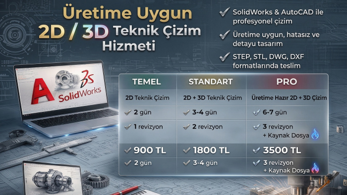 üretime uygun teknik çizimler hazırlarım