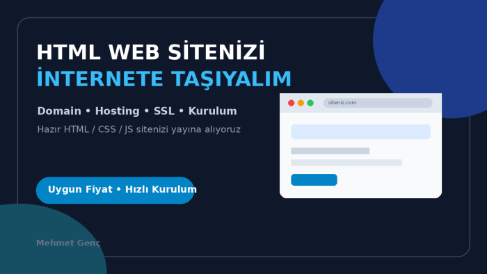HTML web sitenizi domain ve hosting ile yayına alabilirim