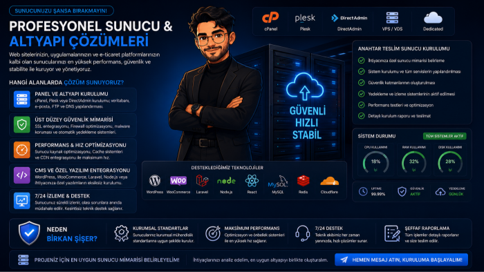 profesyonel server kurulumu ve hosting yönetimi yaparım