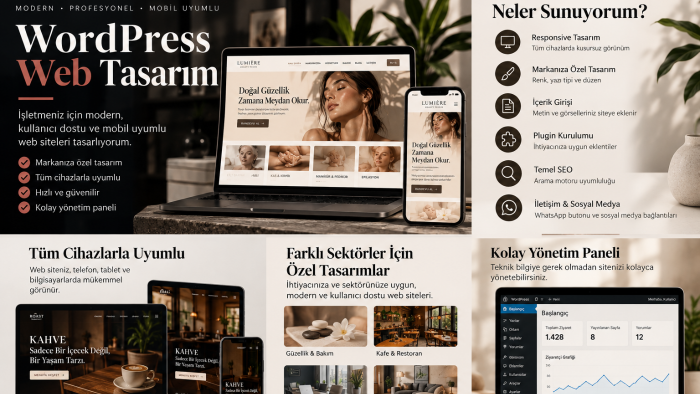 WordPress ile modern işletme web siteleri tasarlarım