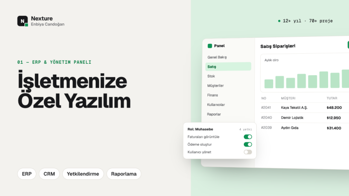 işletmenize özel ERP, CRM ve yönetim paneli geliştirebilirim