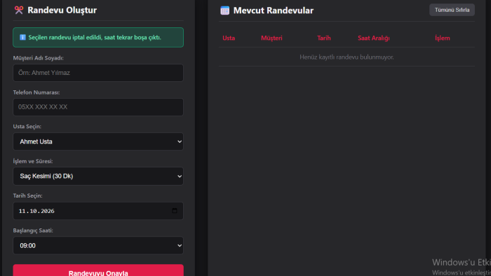 berber ve kuaförler için şık randevu web sitesi yaparım