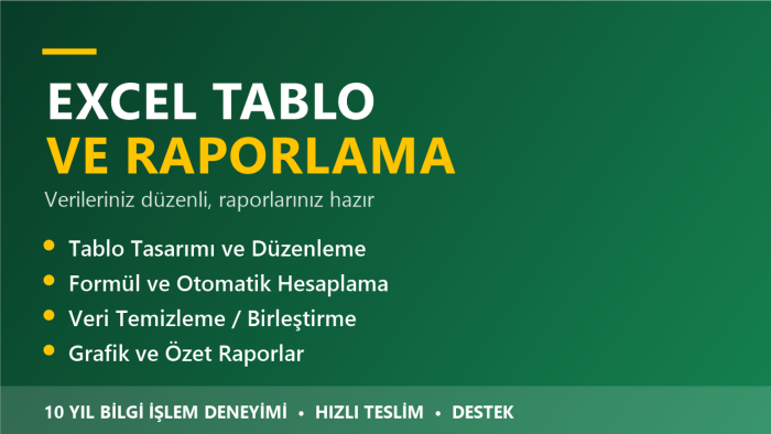 Excel tablolarınızı düzenler ve rapor hazırlarım