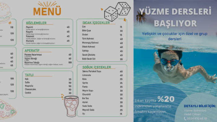broşür ve menü gibi tasarımlar yapabilirim