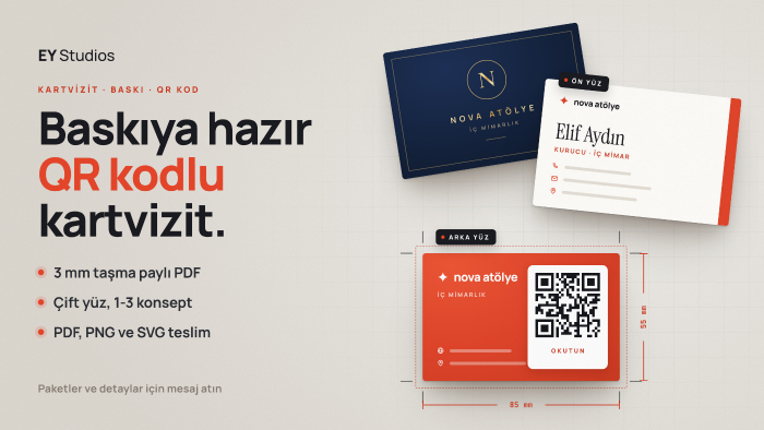 baskıya hazır QR kodlu çift yüz kartvizit tasarlarım