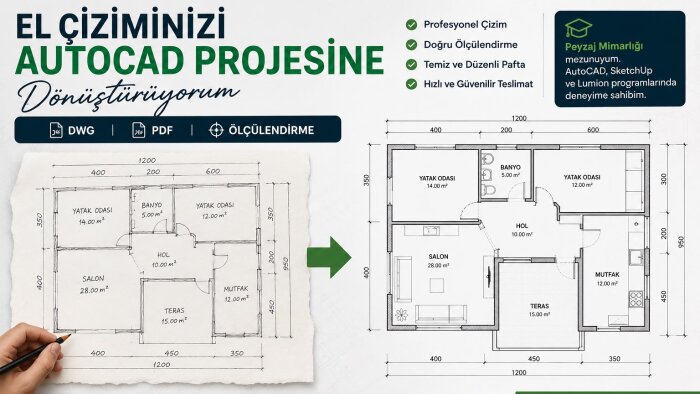 el çizimlerinizi AutoCAD projesine dönüştürürüm