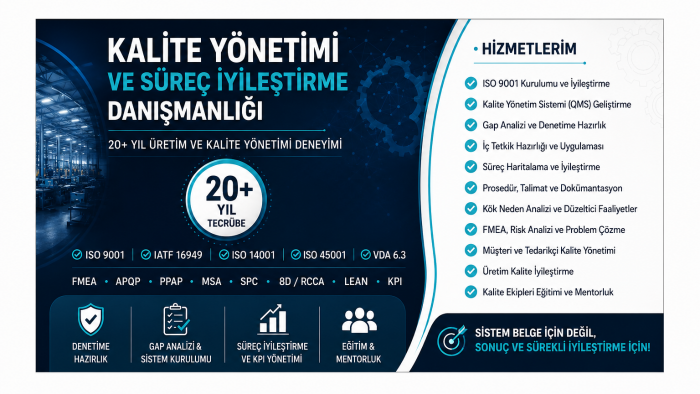 proses ve kalite yönetim sistemleri danışmanlığı yapıyorum