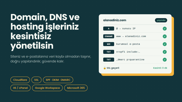 domain, hosting, DNS, SSL ve e-posta yönetimi yaparım