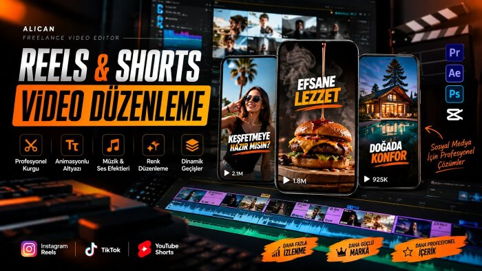 Reels TikTok ve Shorts videolarınızı profesyonel düzenlerim