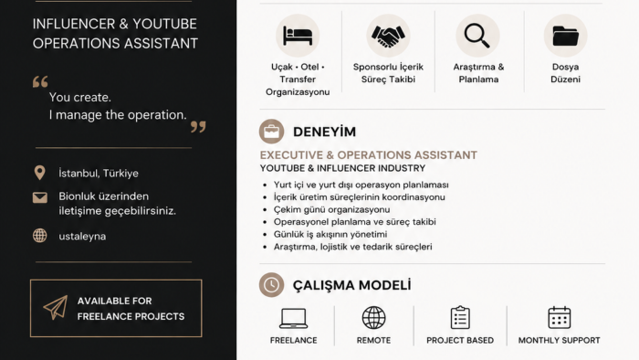 ınfluencer sanal asistanlık ve operasyon desteği sağlıyorum