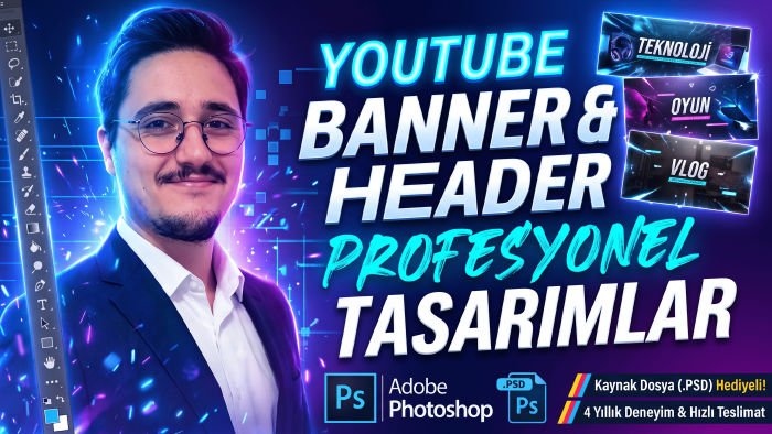 YouTube hesabınıza ait Header ve Banner tasarımları yaparım