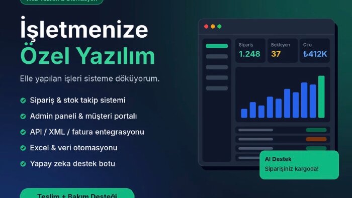 işletmene özel web yazılımı ve otomasyon geliştiririm