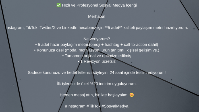 Instagram TikTok için ürün ve hizmet metinleri hazırlarım