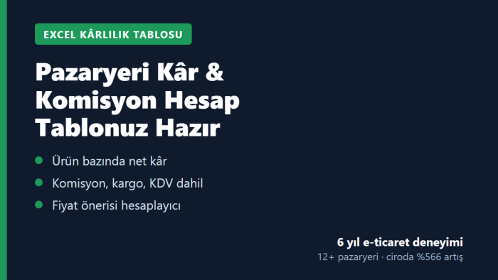 pazaryeri kâr ve komisyon hesap tablonuzu hazırlarım