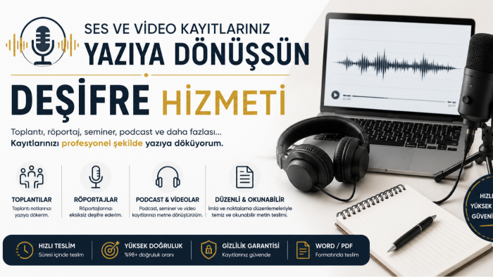 ses ve video kayıtlarınızı profesyonel metne dönüştürürüm