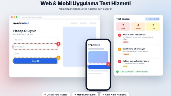 web uygulamanızı ve mobil uygulamanızı detaylı test ederim
