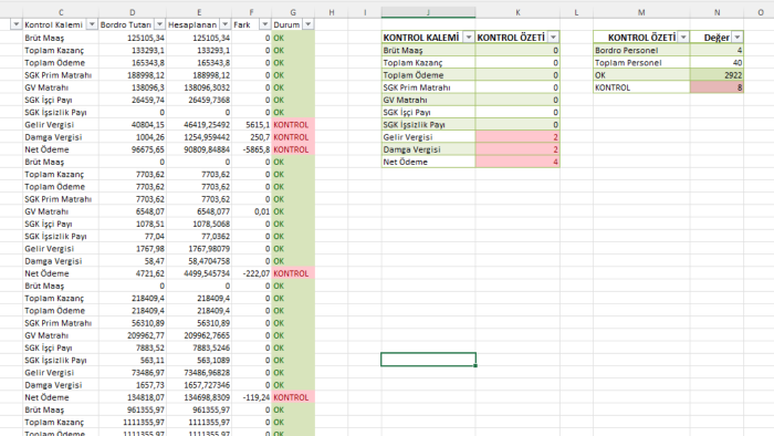 Excel dosyanızı düzenler, formül ve kontrol alanı kurarım