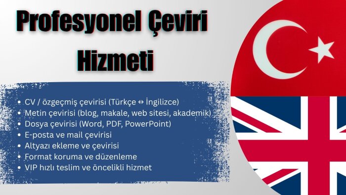 Türkçe ve İngilizce arasında profesyonel çeviri yaparım