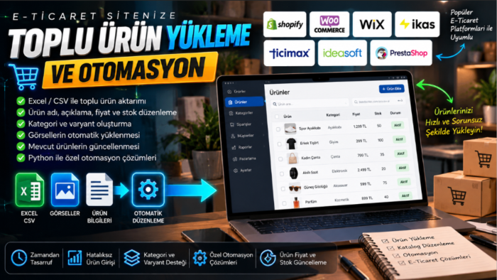 e-ticaret sitenize toplu ürün yükleme ve otomasyon yaparım