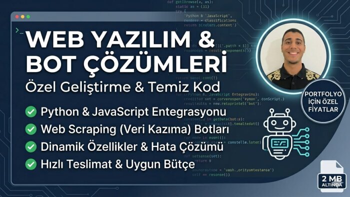 Python ile web yazılım javascript ve bot çözümleri yaparım