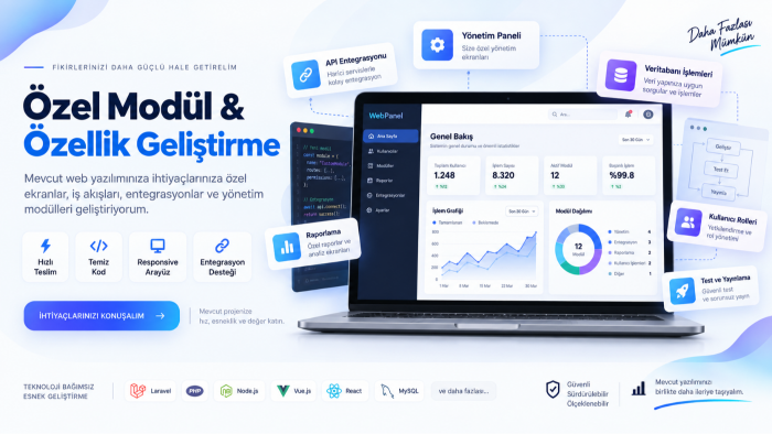 web yazılımınızın hatalarını giderir ve modül geliştiririm