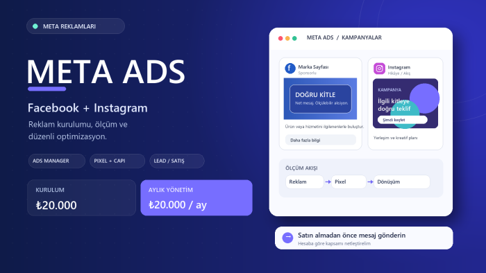 Facebook ve Instagram reklamlarını kurar ve yönetirim