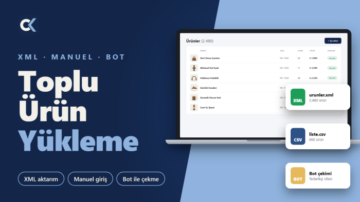 ürün yüklemesi xml,manuel,bot yaparım