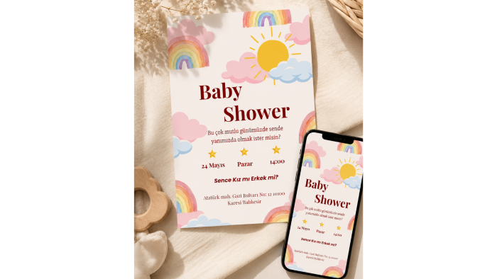 pastel temalı baby shower dijital davetiyesi tasarlarım