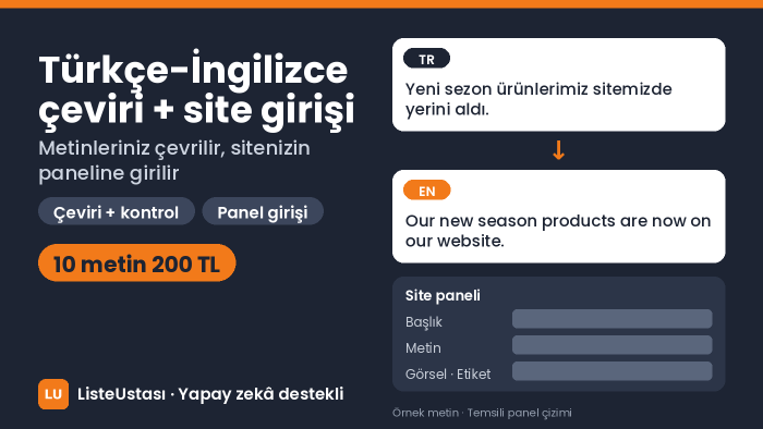 Türkçe metinlerinizi İngilizceye çevirip sitenize girerim
