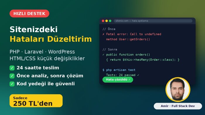 PHP, Laravel ve WordPress sitenizdeki hataları düzeltirim