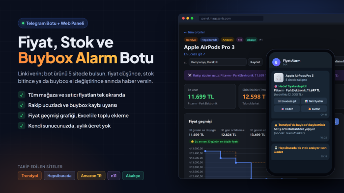 e-ticaret için fiyat, stok ve buybox alarm botu kurarım