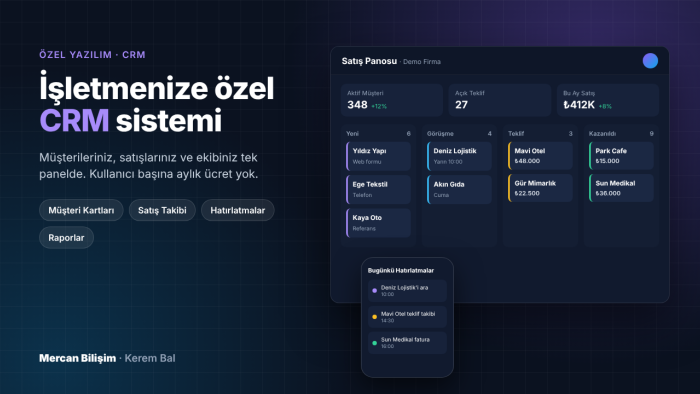 işletmelere ve kişiye özel CRM sistemi tasarlayabilirim