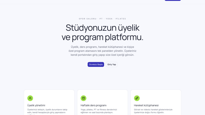 spor salonları için üye ve ders programı sistemi kurarım