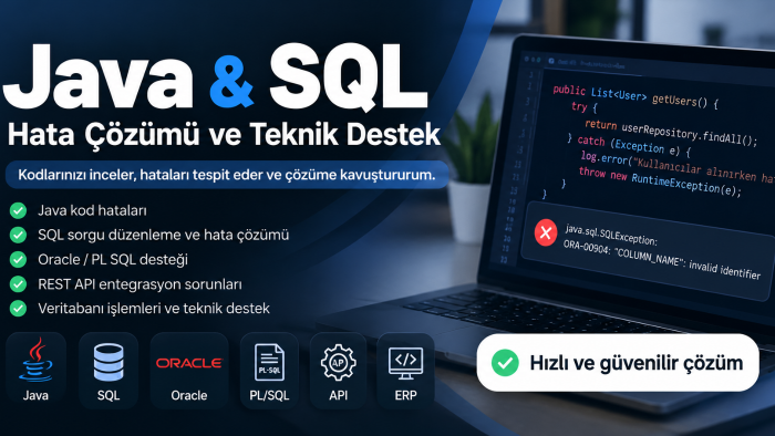 Java ve SQL kodlarınızdaki hataları gideririm