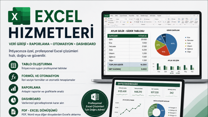 ihtiyacınıza özel Excel çözümleri hazırlarım
