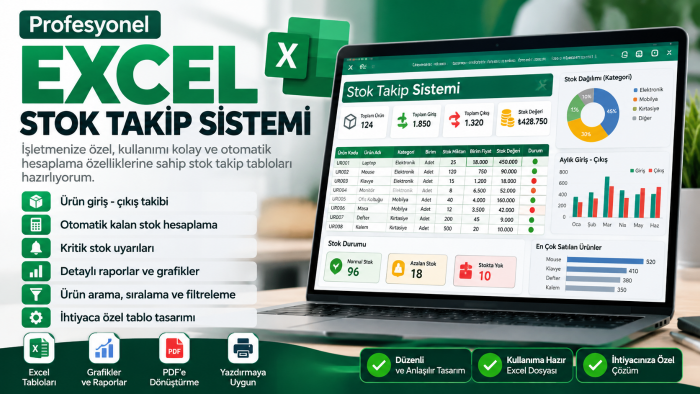  Excel stok takip ve envanter tablosu hazırlarım