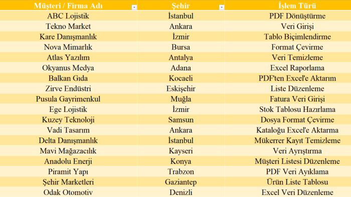 Excel tablo oluşturma ve PDF dönüştürme yaparım
